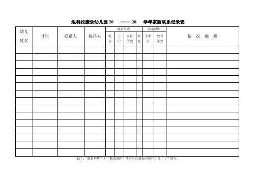 地利找康乐幼儿园家园联系记录表