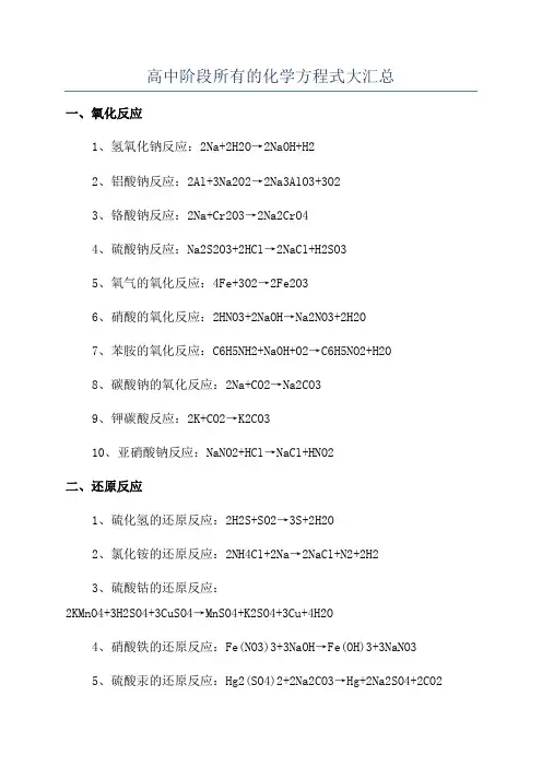 高中阶段所有的化学方程式大汇总