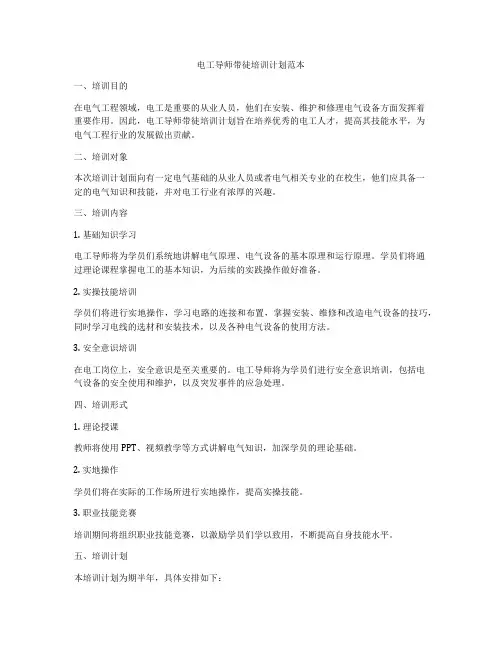 电工导师带徒培训计划范本