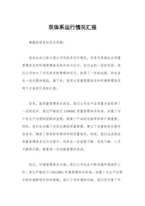 双体系运行情况汇报