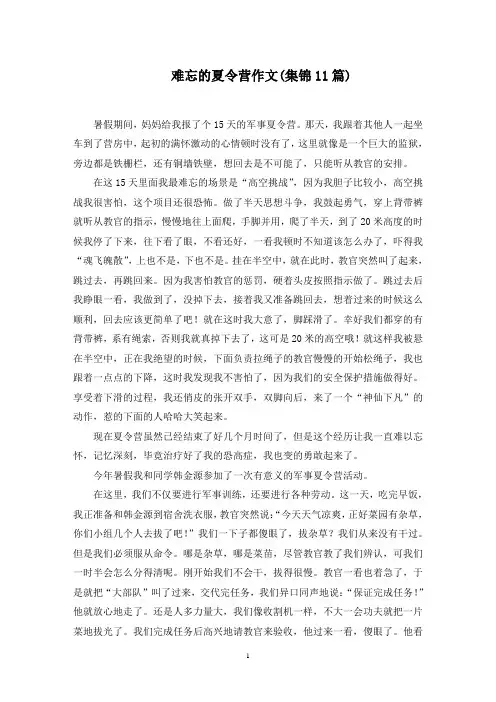 难忘的夏令营作文(集锦11篇)精选范文