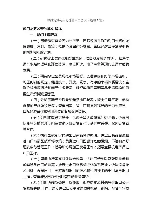 部门决算公开的自查报告范文（通用3篇）