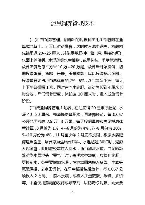 泥鳅饲养管理技术