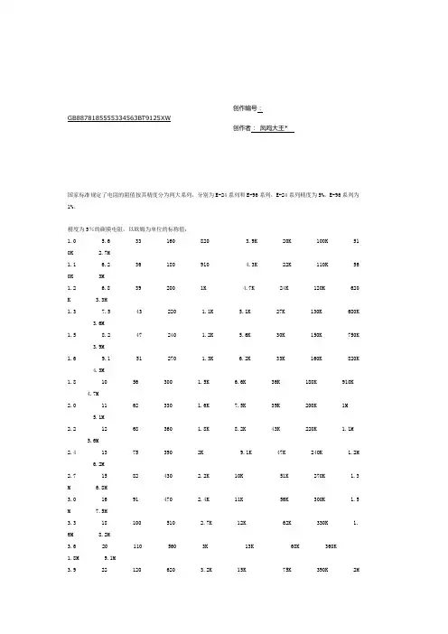 标准电阻阻值表