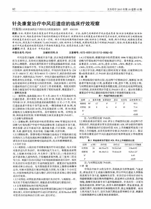 针灸康复治疗中风后遗症的临床疗效观察