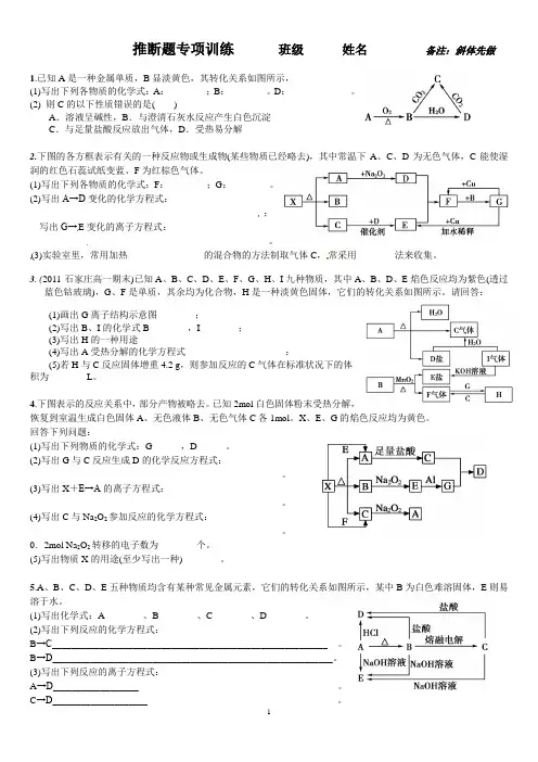 化学必修1推断题 李敏