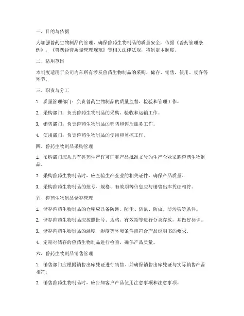 兽药生物制品管理制度模板
