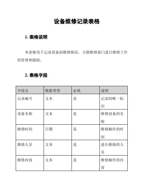 设备维修记录表格