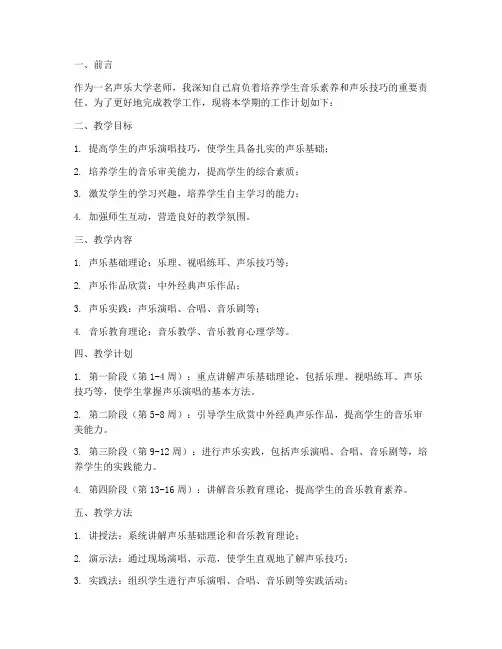 声乐大学老师学期工作计划