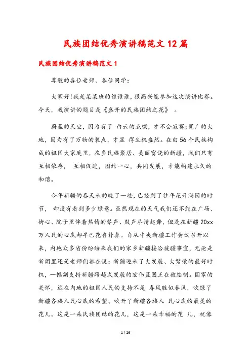 民族团结优秀演讲稿范文12篇