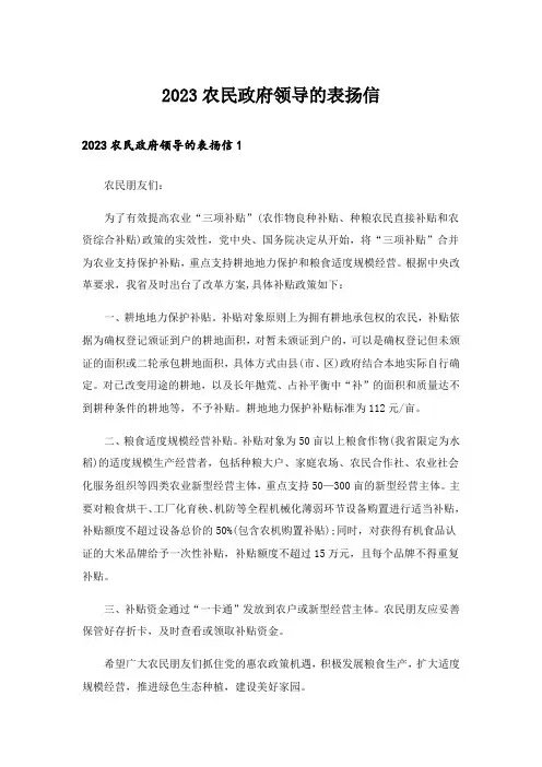 2023农民政府领导的表扬信