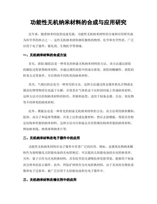 功能性无机纳米材料的合成与应用研究