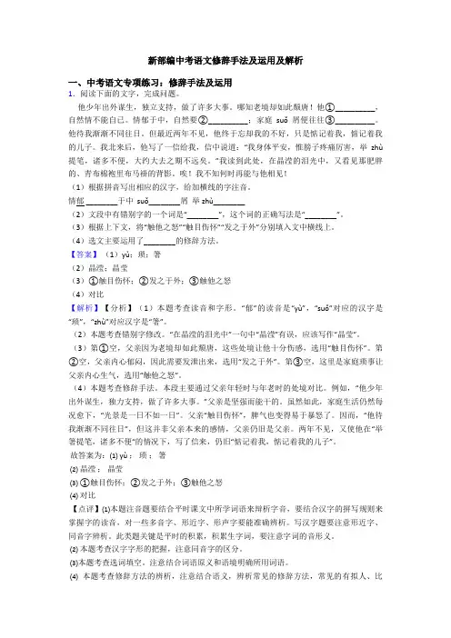 新部编中考语文修辞手法及运用及解析