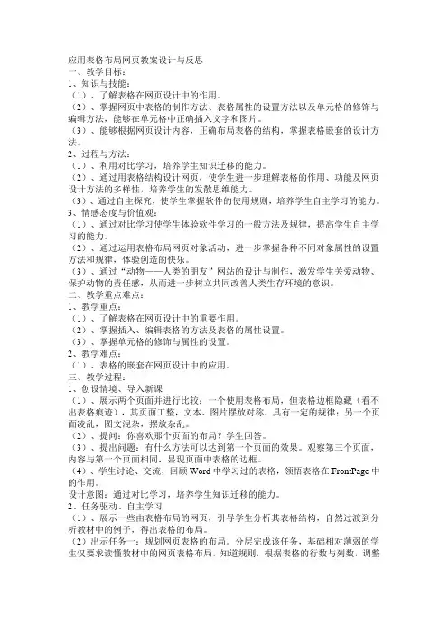应用表格布局网页教案设计与反思