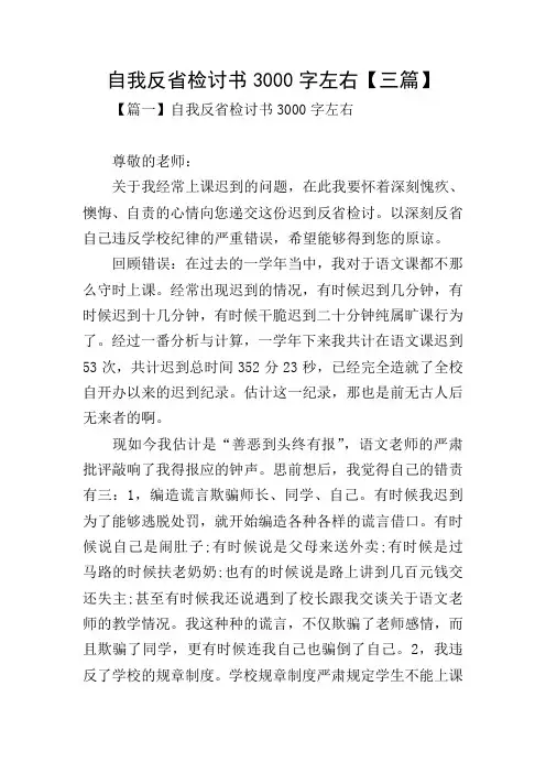 自我反省检讨书3000字左右【三篇】