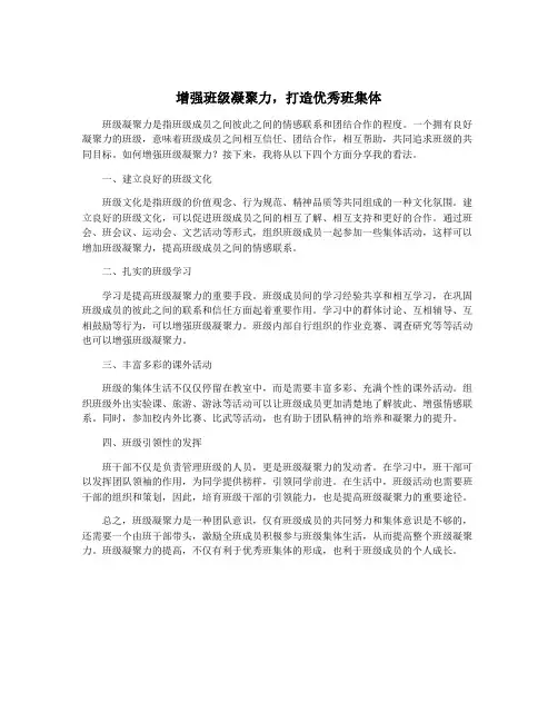 增强班级凝聚力,打造优秀班集体