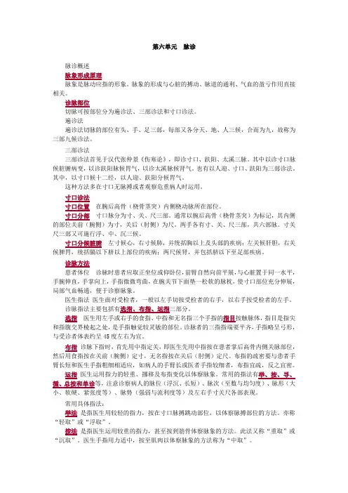 执业医师资格考试之中医诊断学脉诊