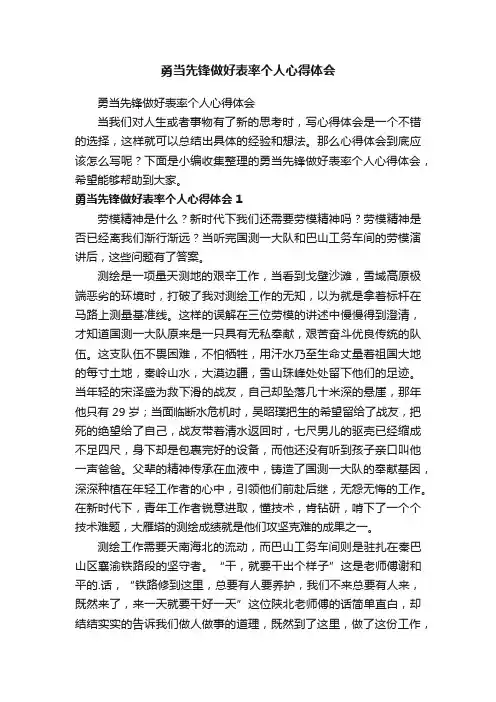 勇当先锋做好表率个人心得体会