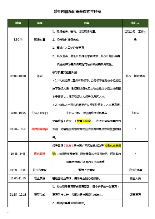 碧桂园御东府奠基仪式主持稿