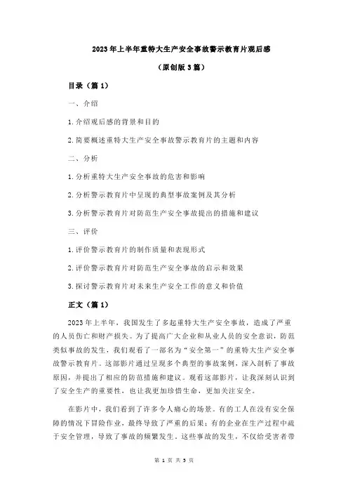 2023年上半年重特大生产安全事故警示教育片观后感