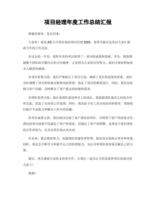 项目经理年度工作总结汇报