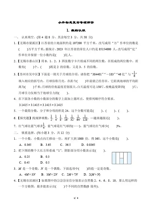 2024年小升初数学总复习专项训练——数的认识