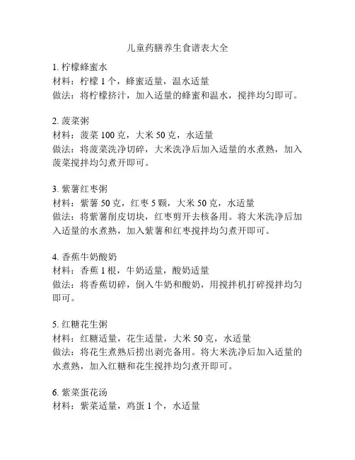 儿童药膳养生食谱表大全