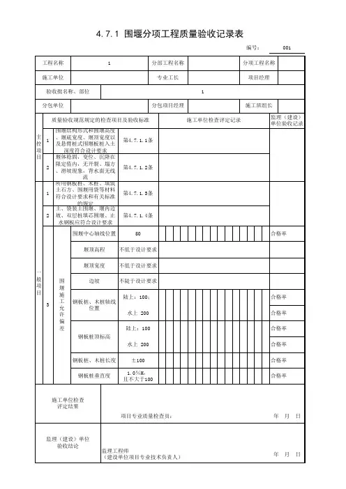 4.7.1 围堰分项工程质量验收记录表