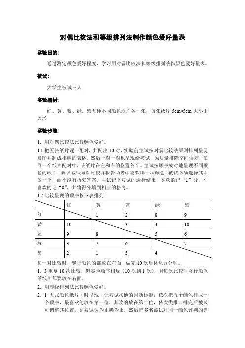 实验六：对偶比较法和等级排列法制作