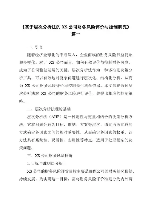 《基于层次分析法的XS公司财务风险评价与控制研究》范文