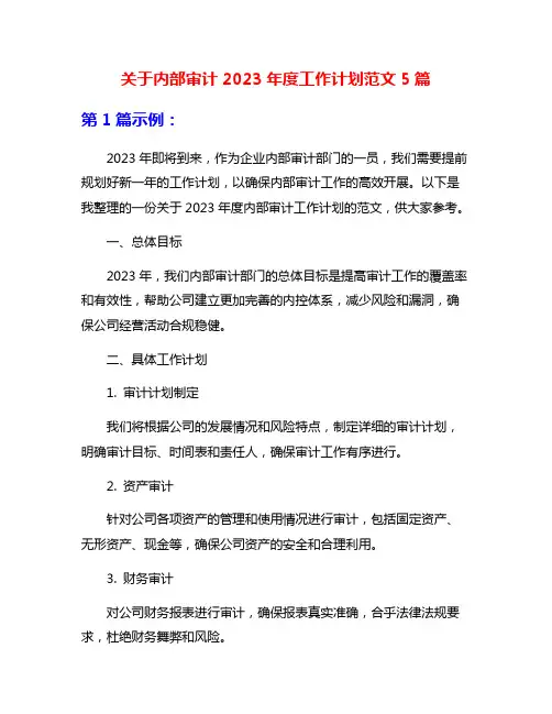 关于内部审计2023年度工作计划范文5篇