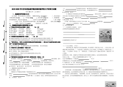(小升初真题)2019-2020年江苏名校盐城市毓龙路实验学校小升初语文试题(第一轮有答案)
