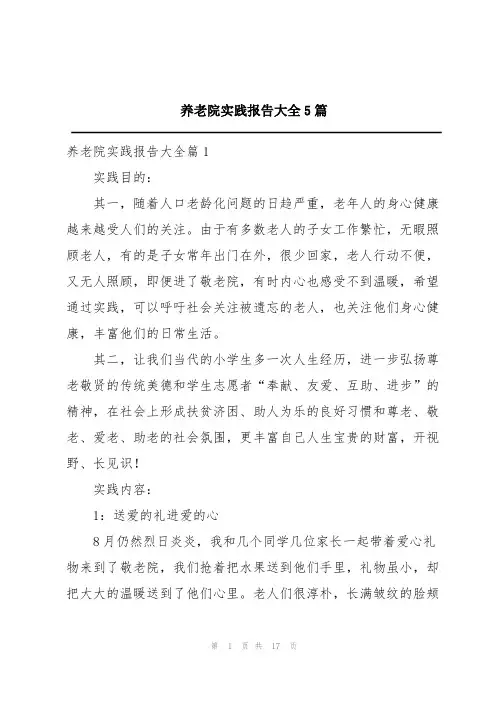 养老院实践报告大全5篇