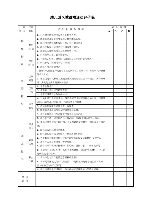 区域游戏活动评价表