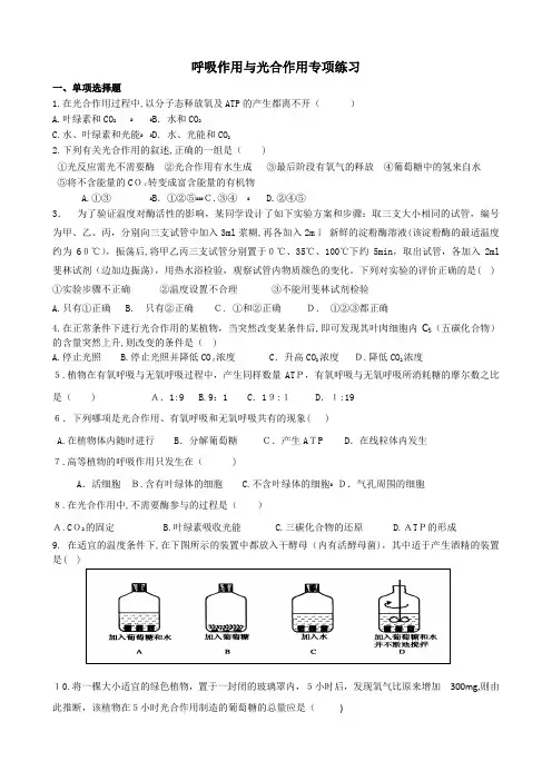 呼吸作用与光合作用专项练习及标准答案