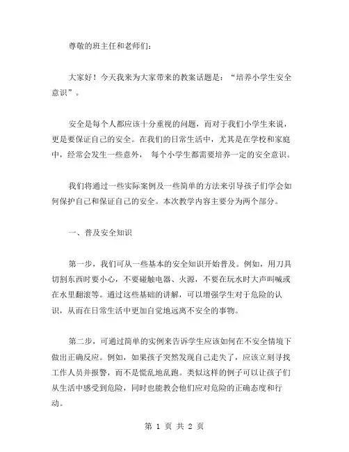 培养小学生安全意识的主题班会教案