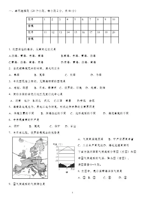 2014年成都初中地理会考试题