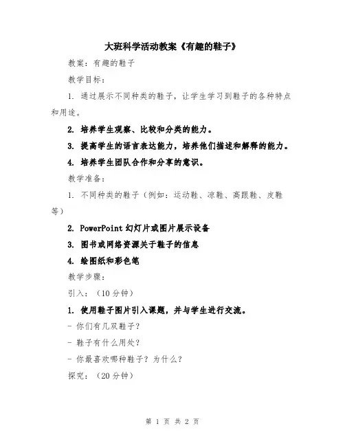 大班科学活动教案《有趣的鞋子》