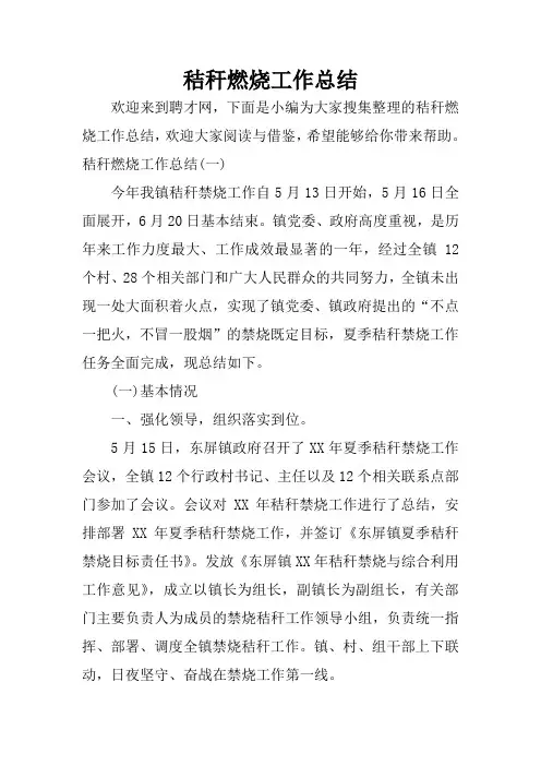 秸秆燃烧工作总结