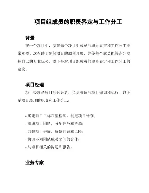 项目组成员的职责界定与工作分工