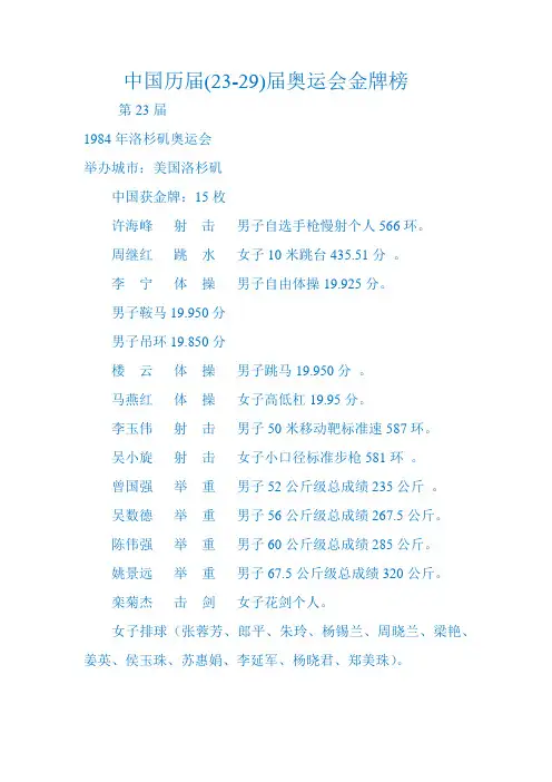 中国历届奥运会金牌统计(收藏)