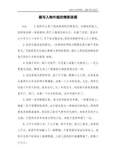 描写人物外貌的精彩段落