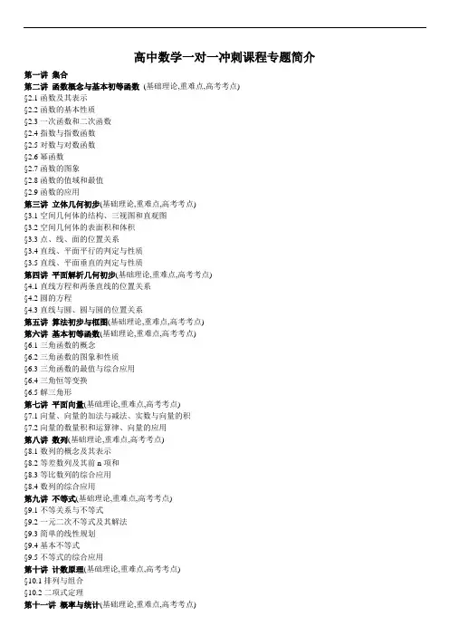教育高中数学一对一冲刺课程专题简介
