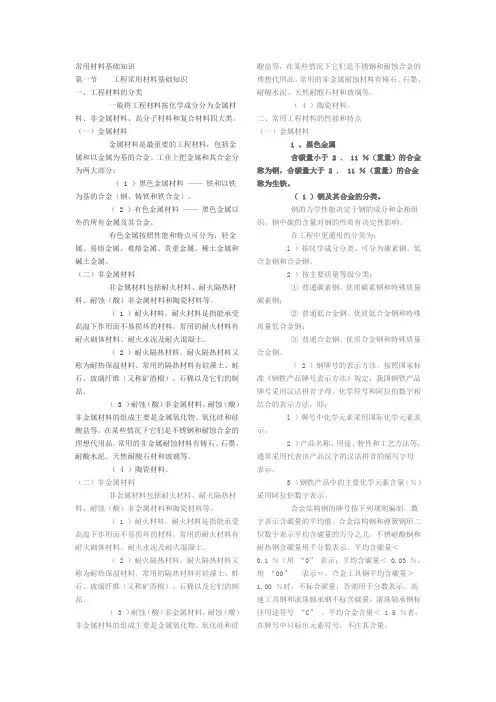 常用金属、非金属材料知识