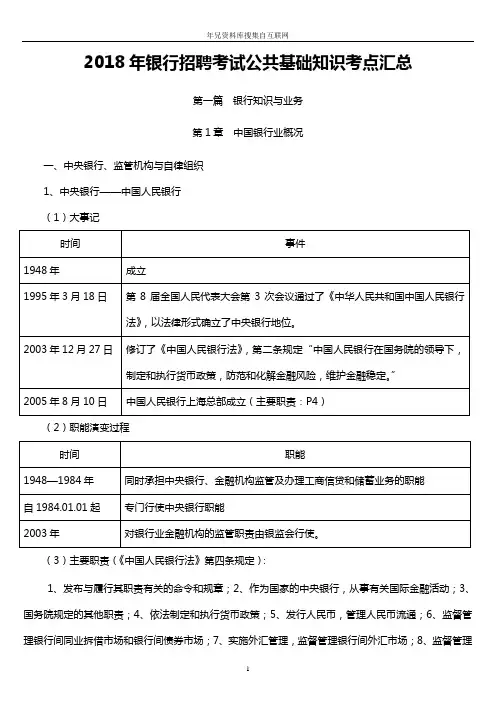 2018年银行招聘考试公共基础知识考点汇总(精华版)