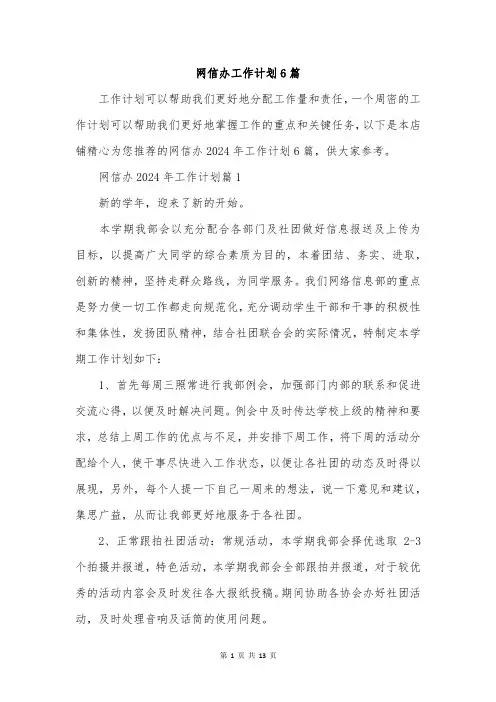 网信办工作计划6篇