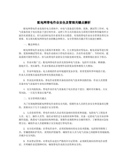 配电网带电作业安全及管理关键点解析