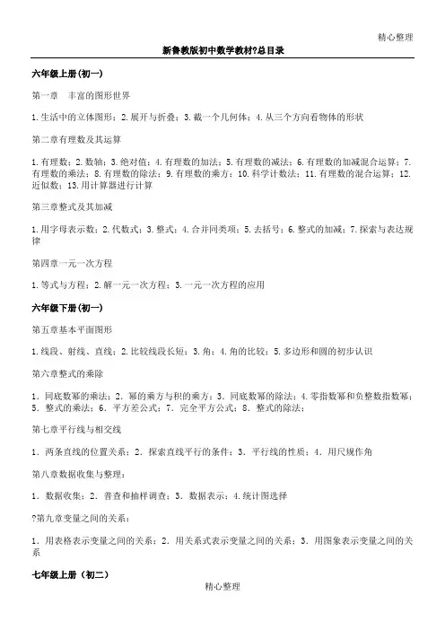 新鲁教版初中数学教材目录(最新最全)