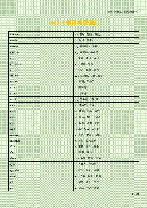 1000个常用英语词汇