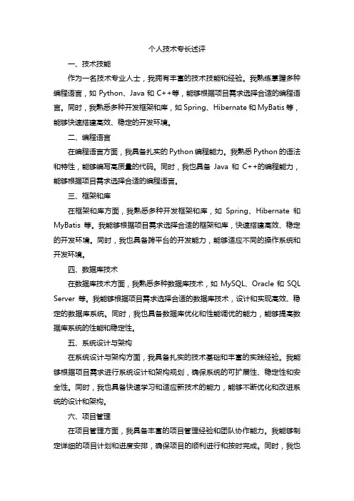 个人技术专长述评